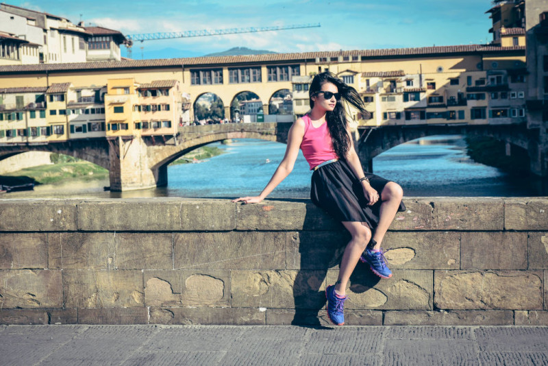 Florence pink top black high low skirt
