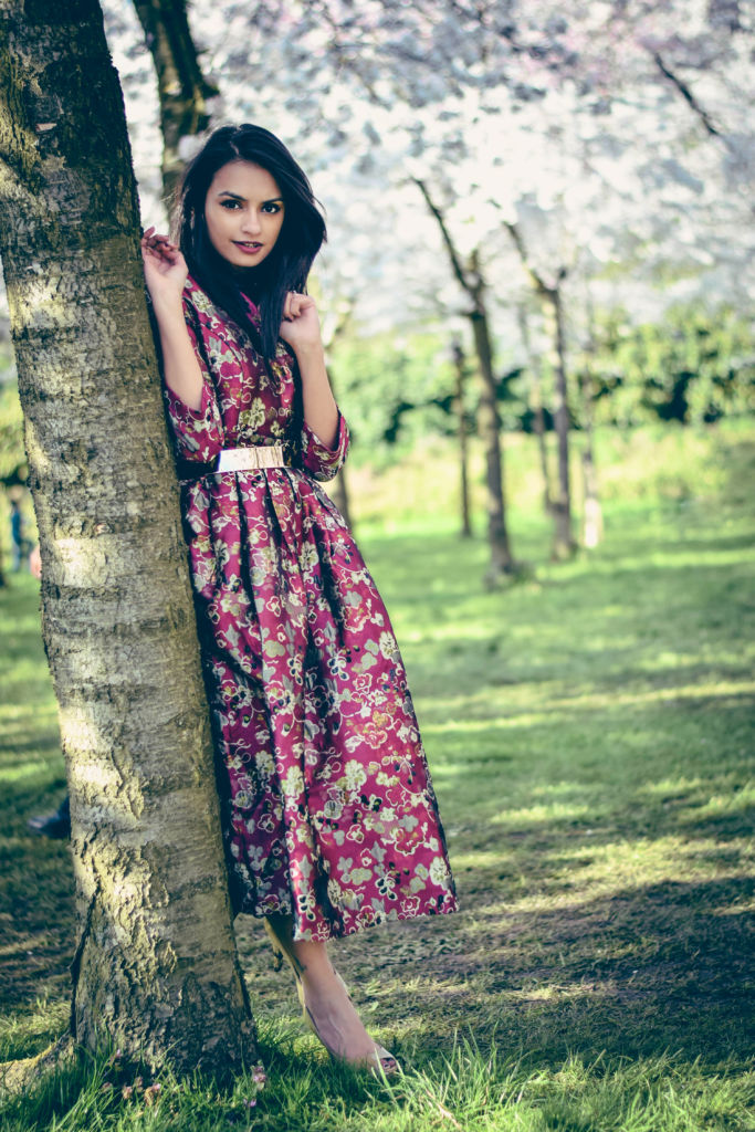 cherry blossoms red dress